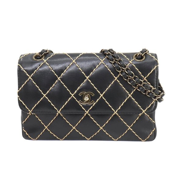 CHANEL Wild Stitch Chain Shoulder Bag Leather Black - Picture 1 of 11